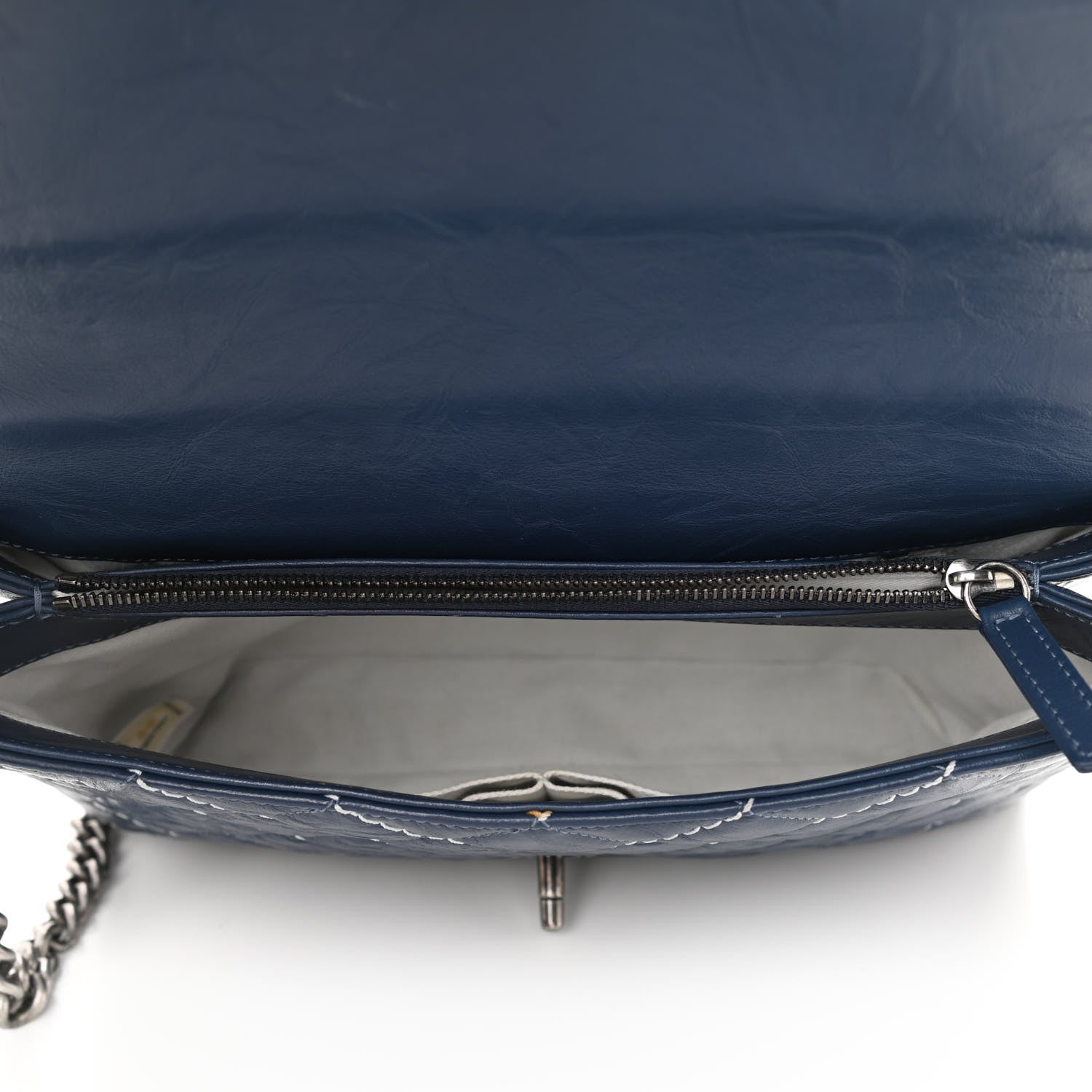 Chanel Aged Calfskin Chevron Stitched Quilted Flap Blue 5 of 10