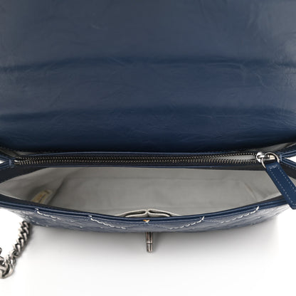 Chanel Aged Calfskin Chevron Stitched Quilted Flap Blue 5 of 10