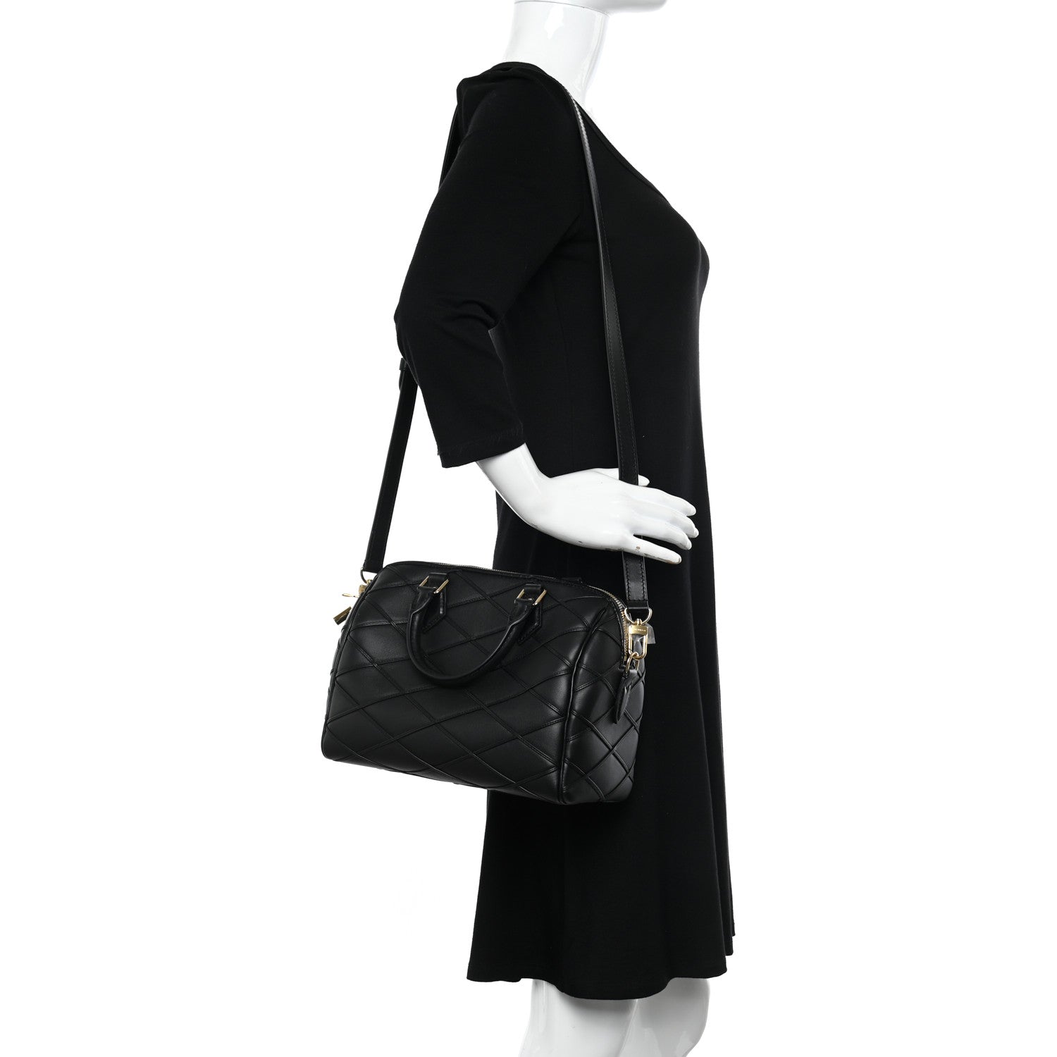 Louis Vuitton Lambskin Malletage Speedy Bandouliere 25 Black 2 of 9