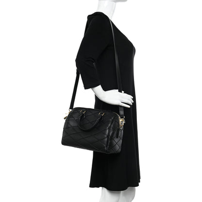 Louis Vuitton Lambskin Malletage Speedy Bandouliere 25 Black 2 of 9