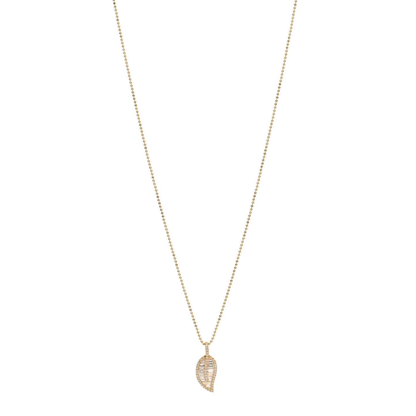 18K Yellow Gold Diamond Classic Leaf Pendant Necklace