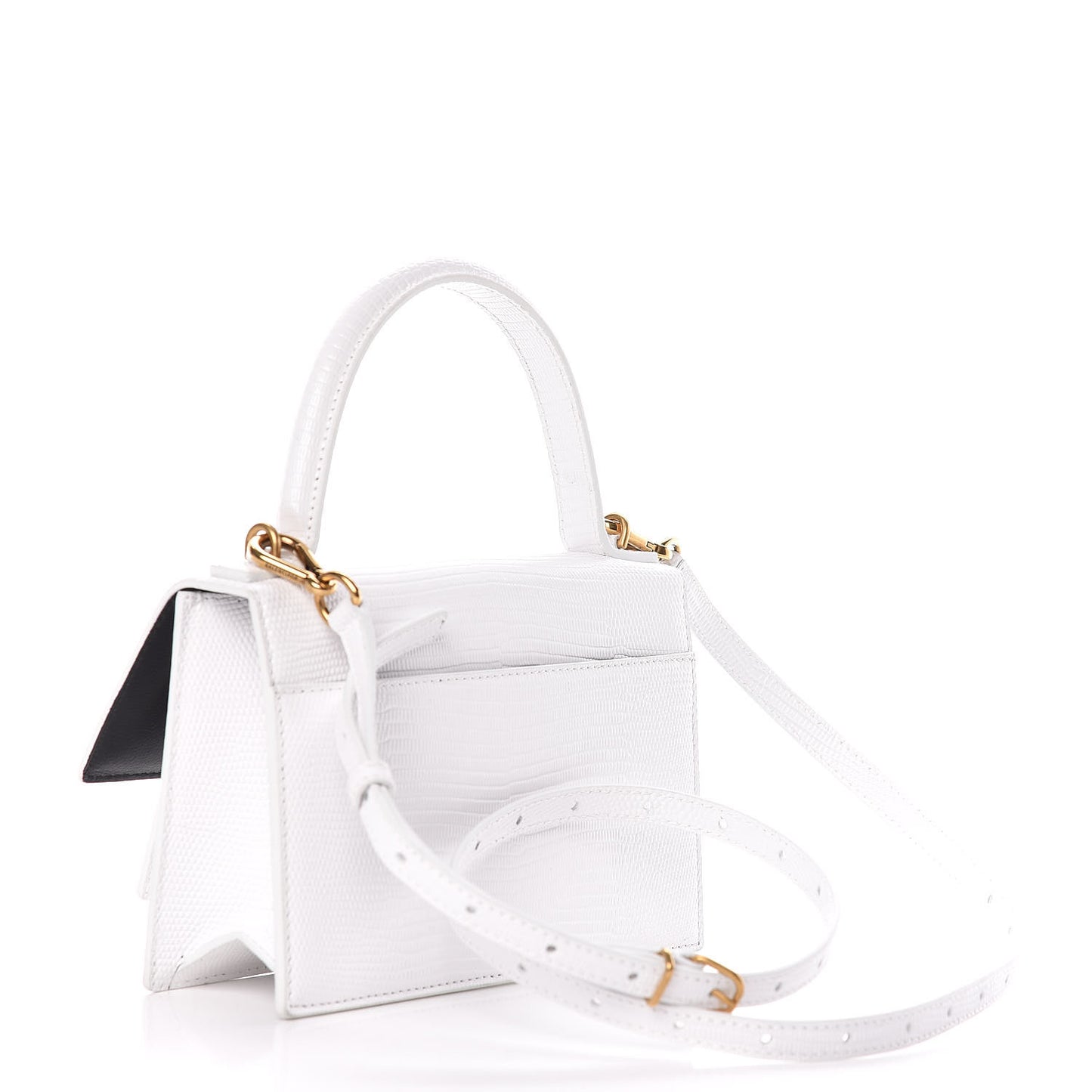 Patent Calfskin Lizard Embossed XS Sharp Top Handle Bag White