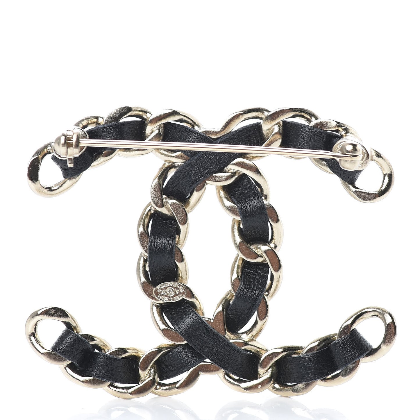 Lambskin Chain CC Brooch Black Gold