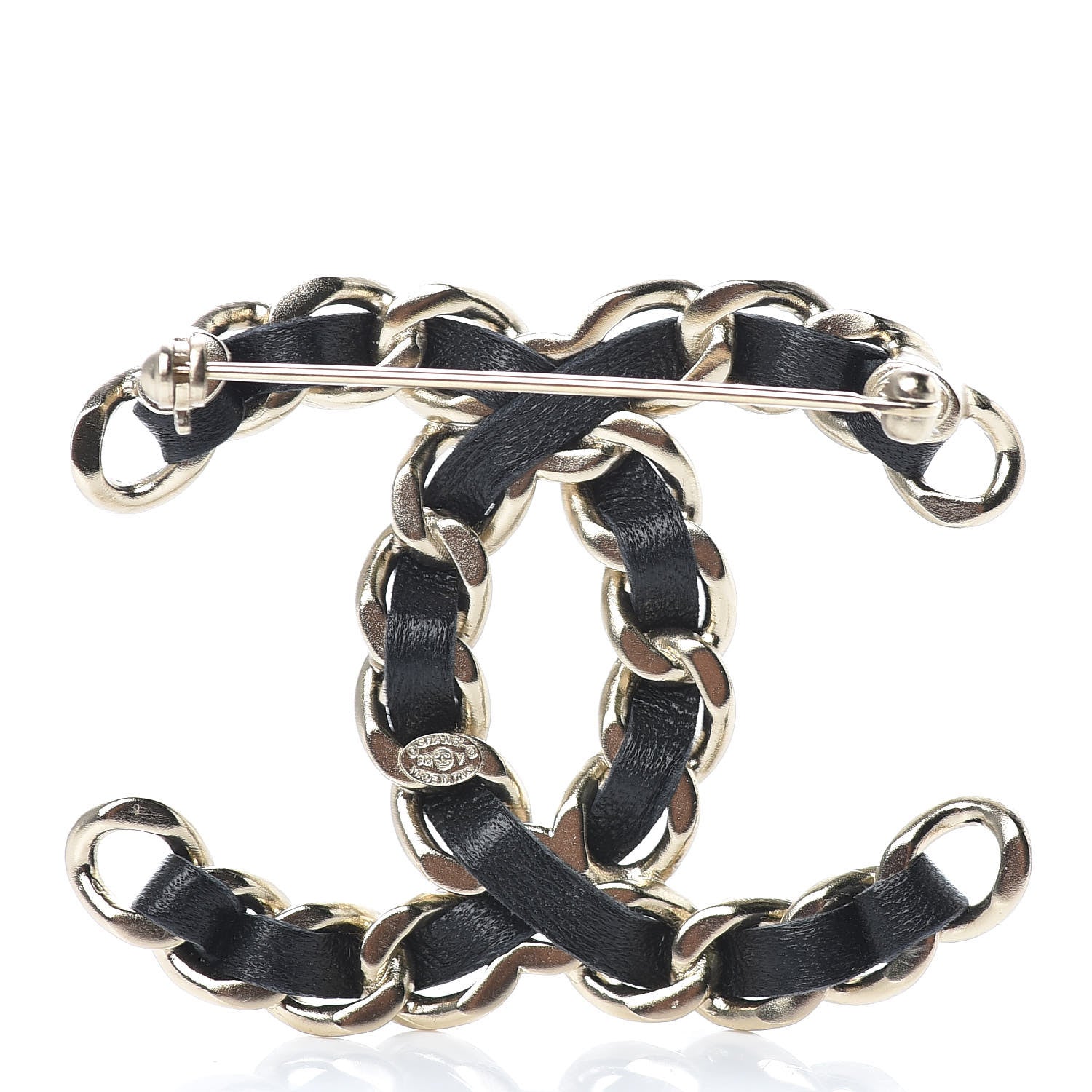 Chanel Lambskin Chain CC Brooch Black Gold 3 of 5