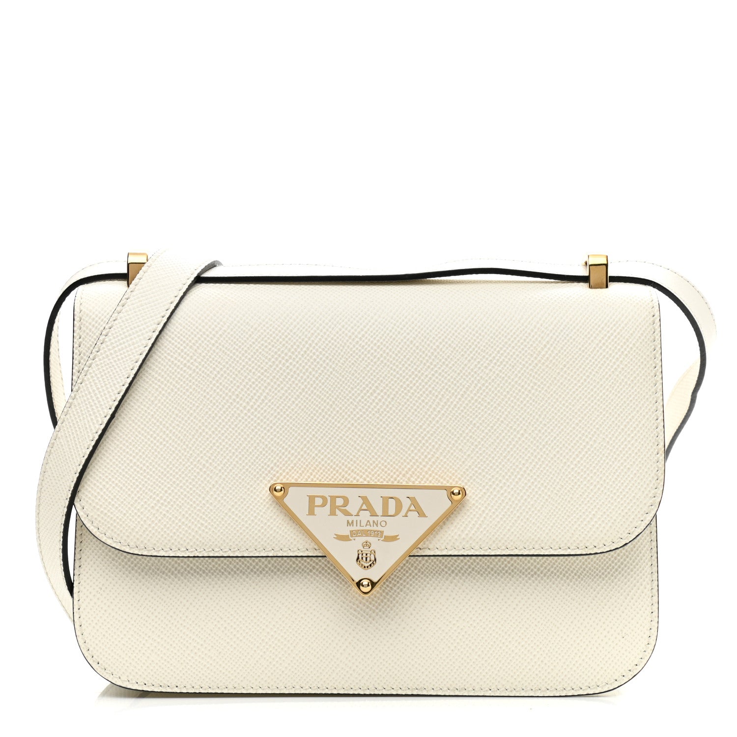 Prada Saffiano Cuir Triangle Embleme Flap Shoulder Bag White 1 of 7