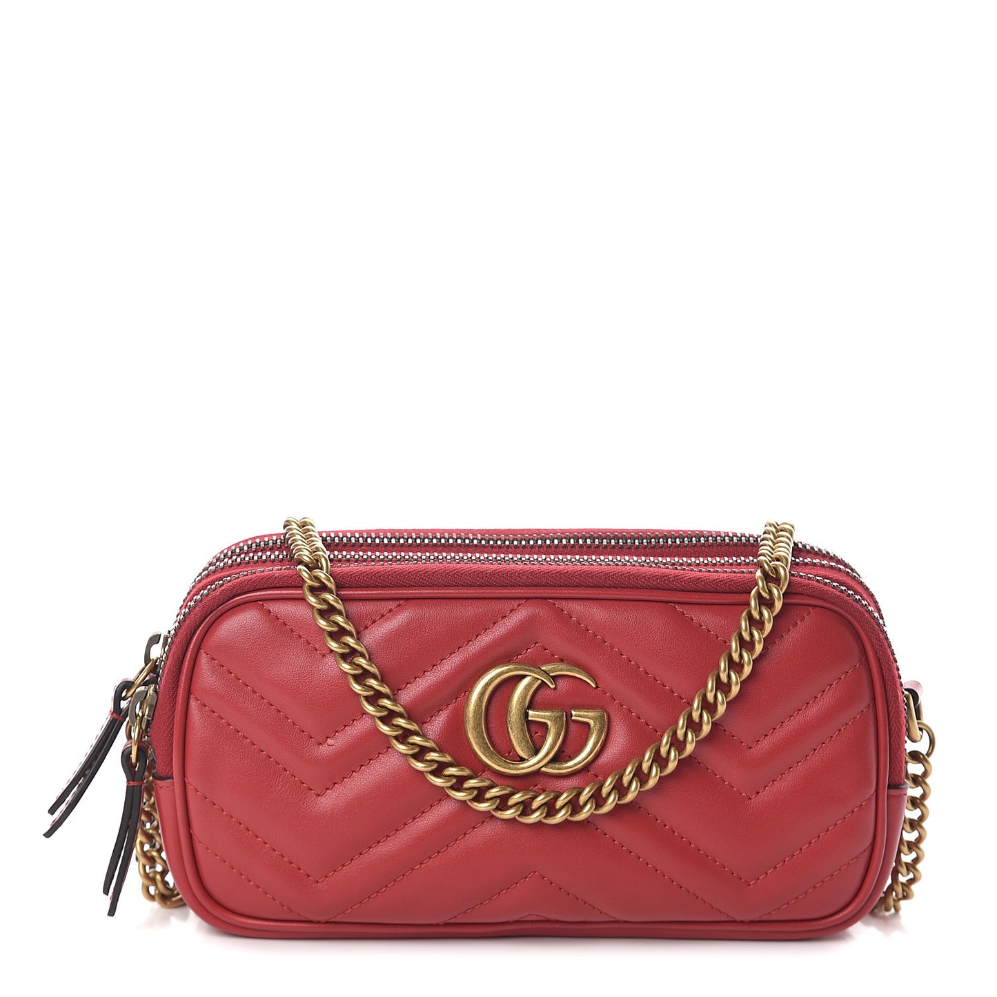 Calfskin Matelasse Mini GG Marmont Chain Crossbody Bag Hibiscus Red