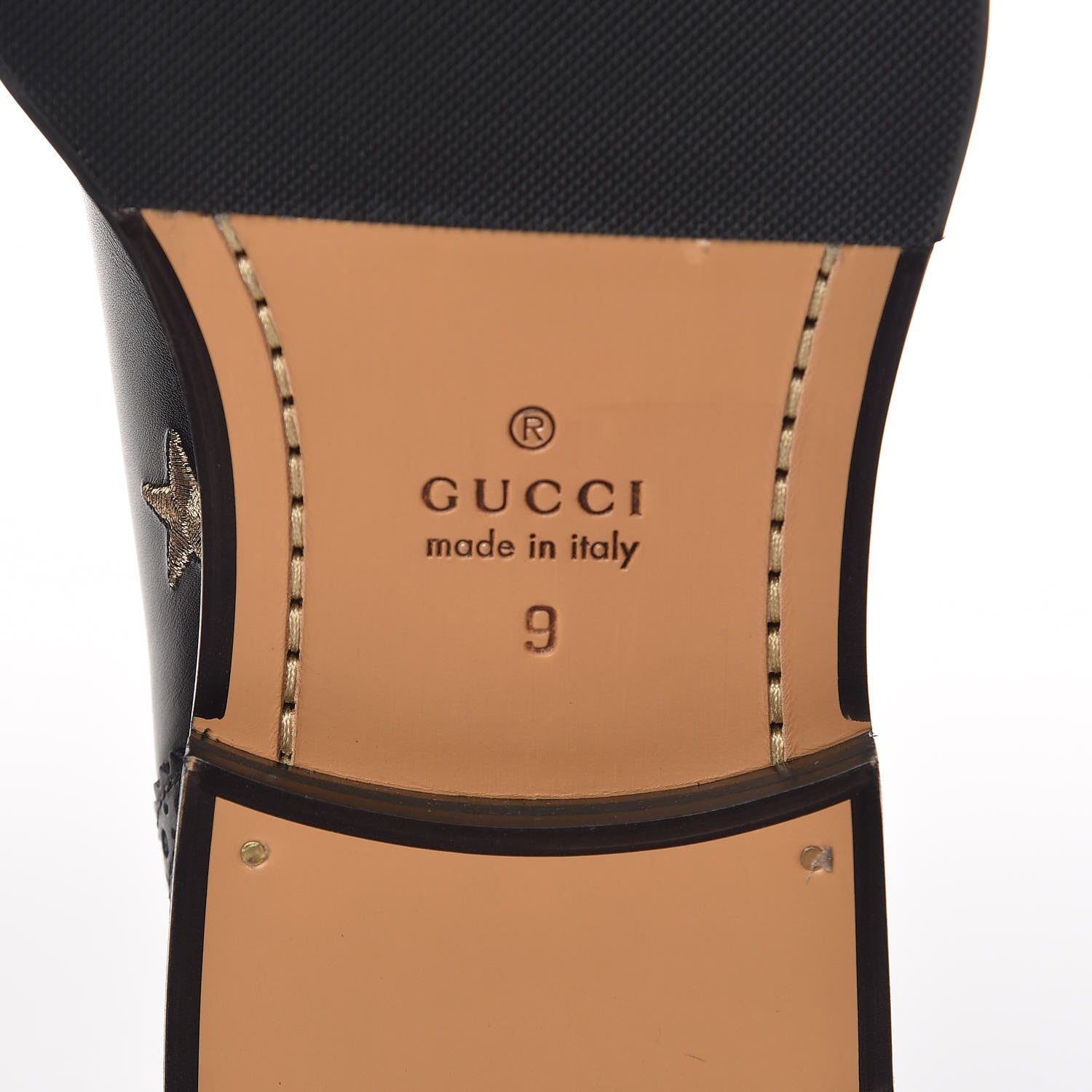 Gucci Calfskin Bee Star Embroidered Mens Captoe Derby Loafers 9 Black 5 of 8