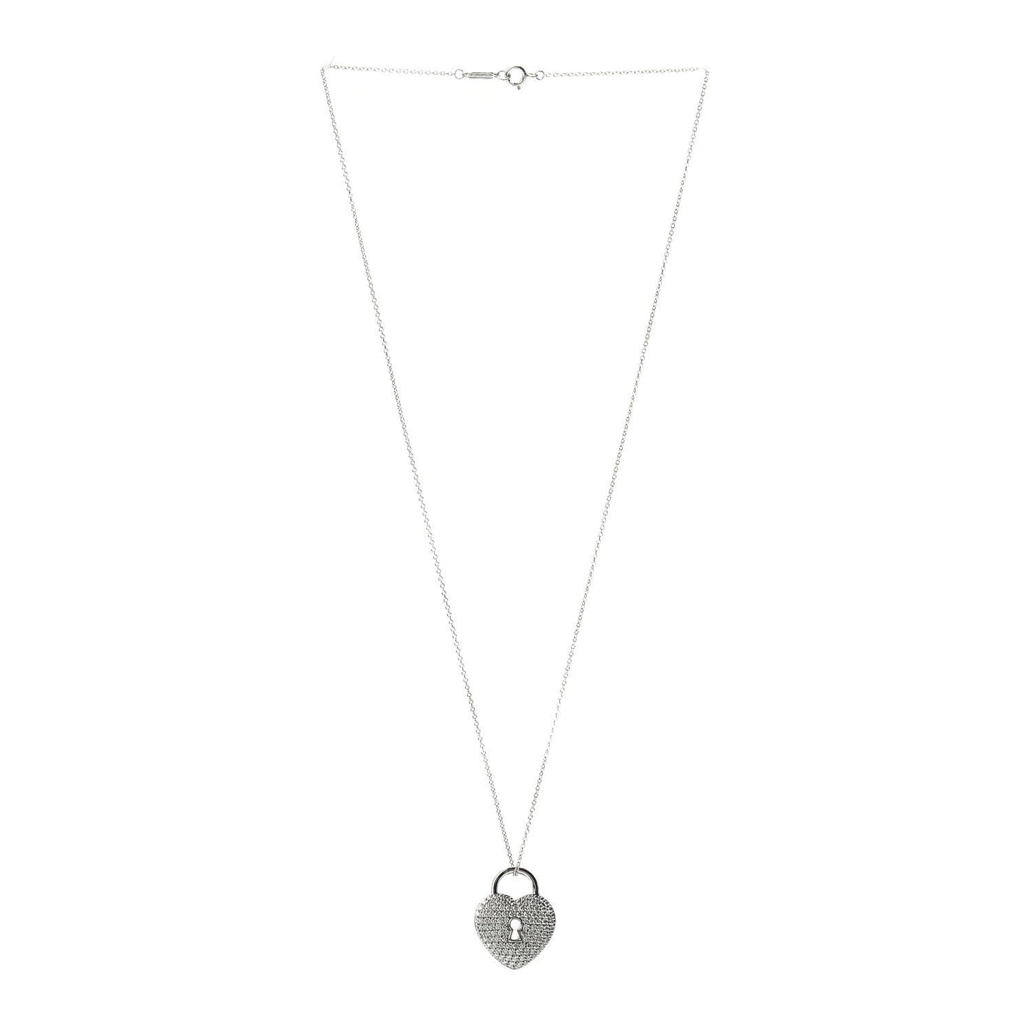 Platinum Diamond Large Heart Lock Pendant Necklace