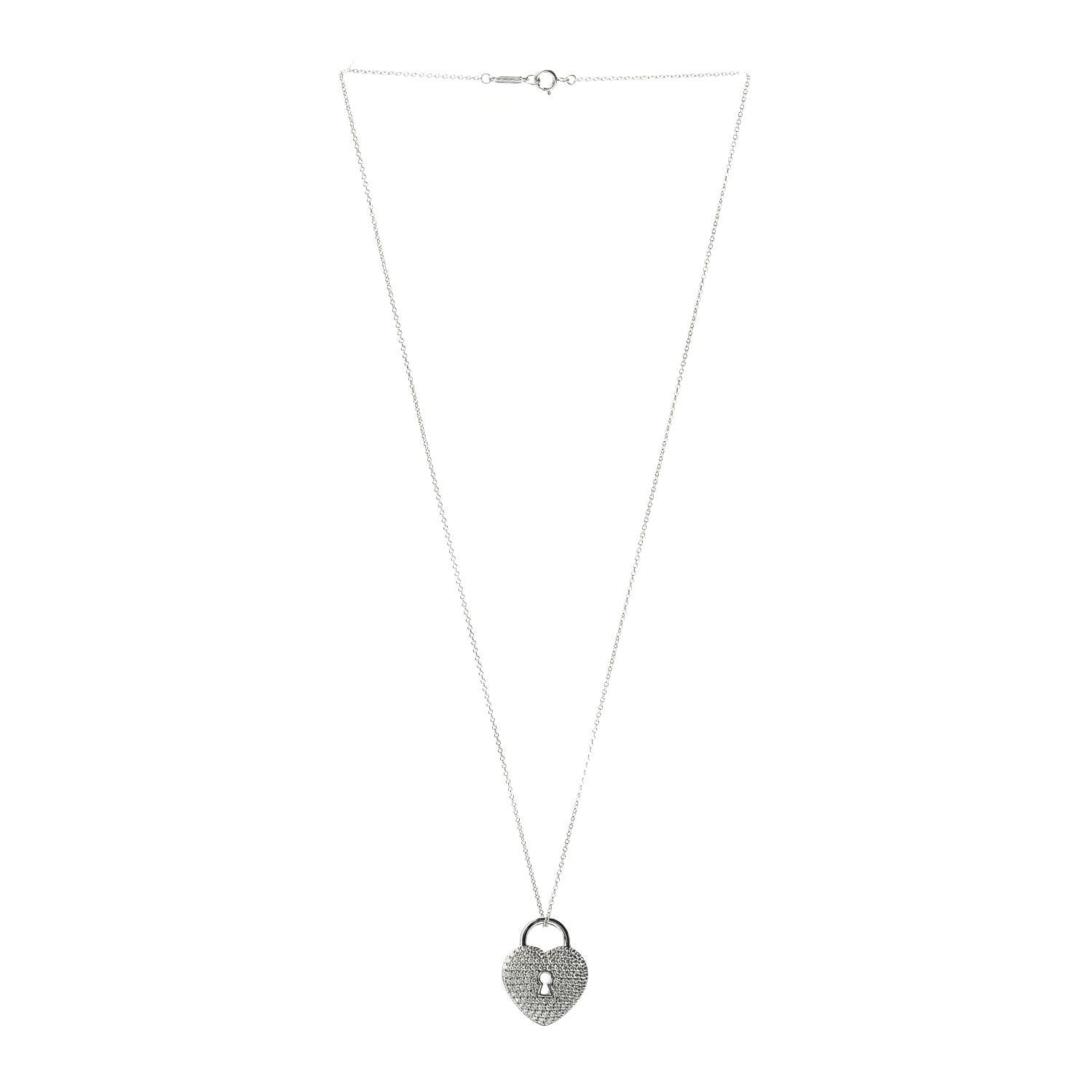 Tiffany Platinum Diamond Large Heart Lock Pendant Necklace 3 of 4