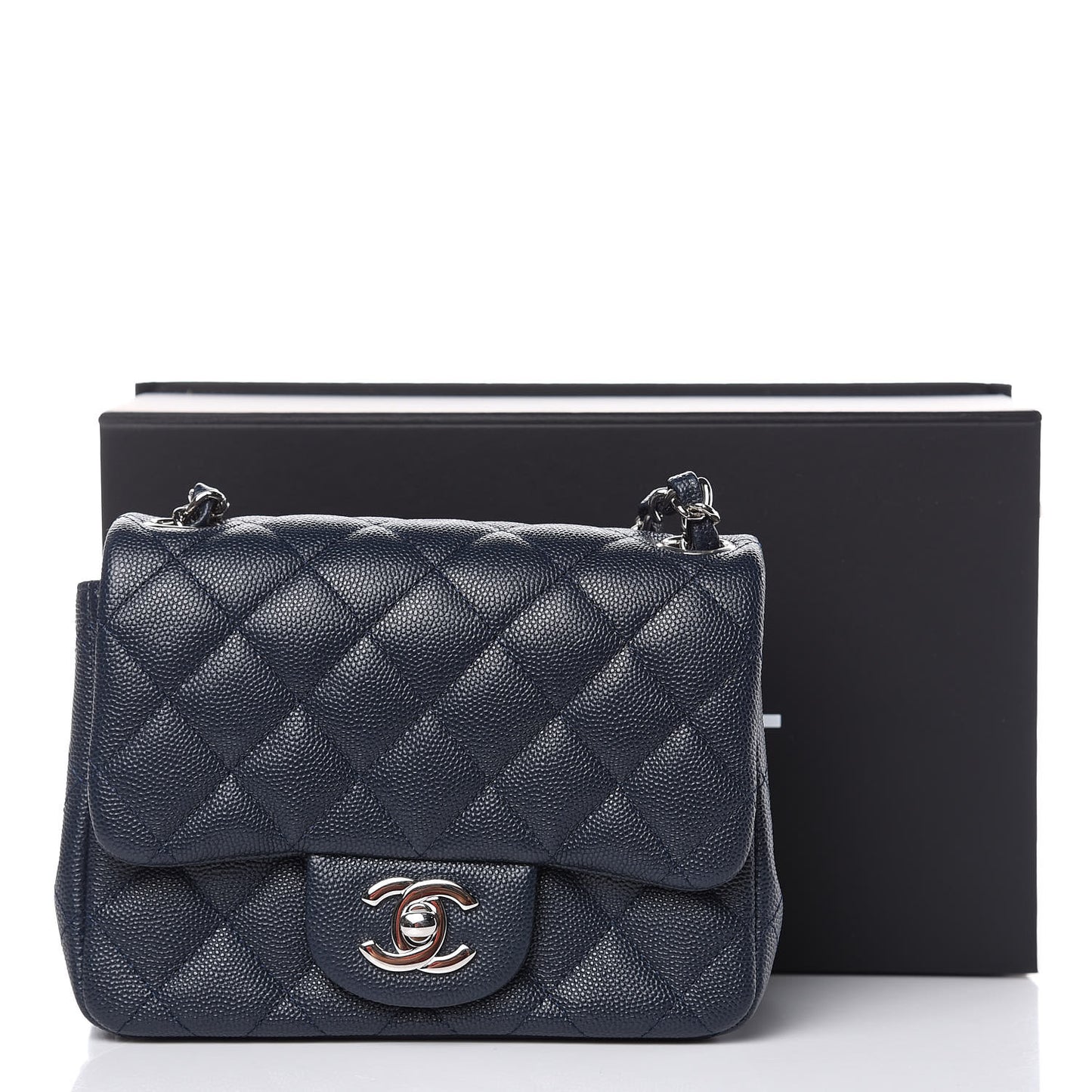 Caviar Quilted Mini Square Flap Navy