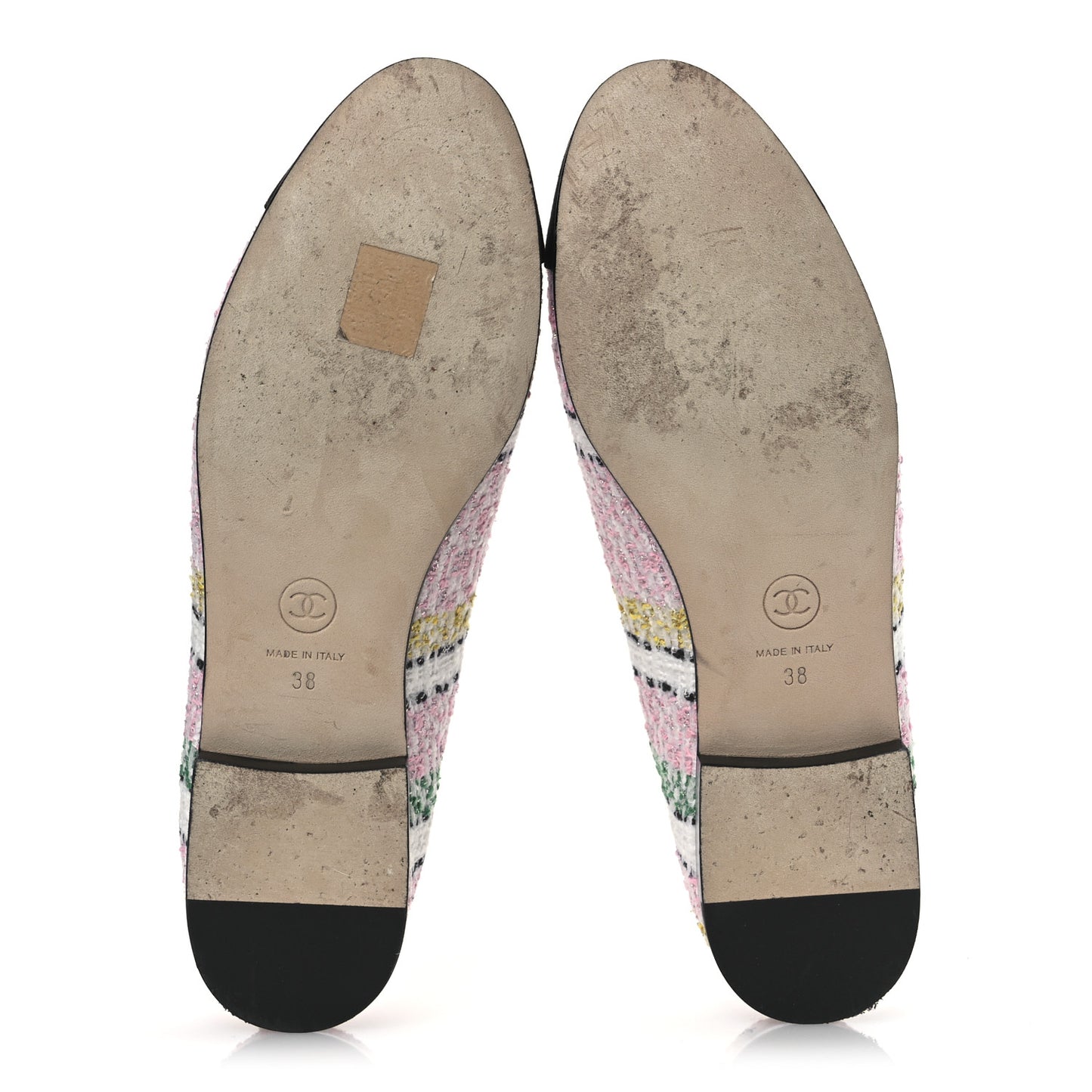 Tweed Grosgrain Cap Toe Ballerina Flats 38 White Pink Black