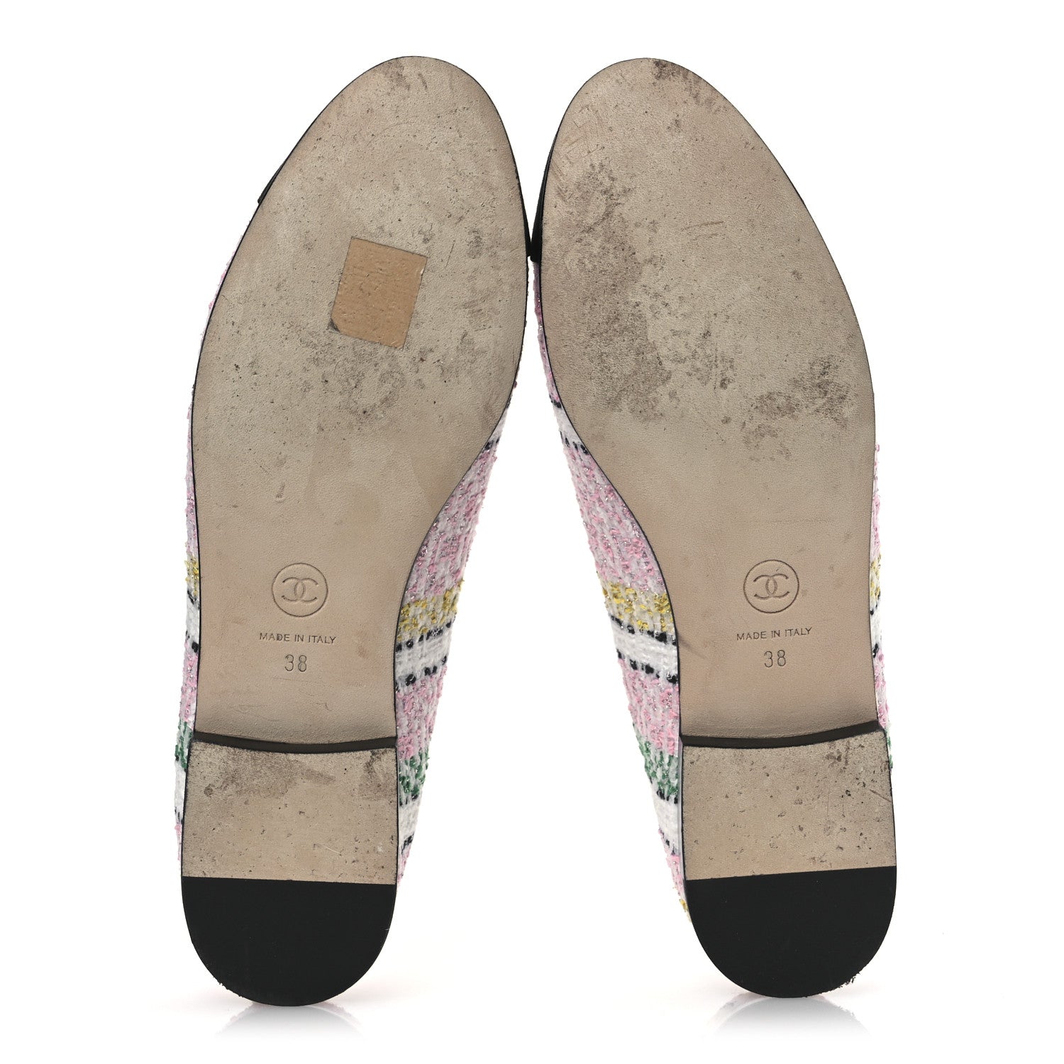 Chanel Tweed Grosgrain Cap Toe Ballerina Flats 38 White Pink Black 7 of 11