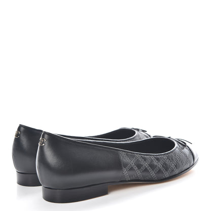 Chanel Lambskin Stitched Cap Toe Ballerina Flats 37 Black 4 of 8