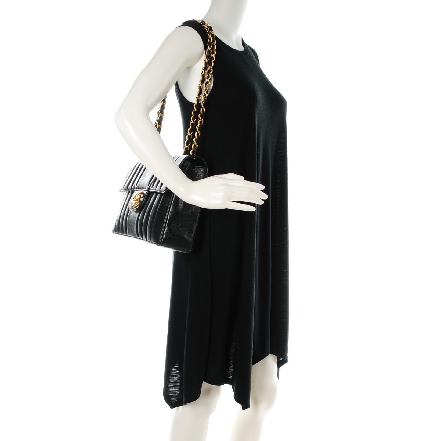 Caviar Vertical Quilt Jumbo Flap Black