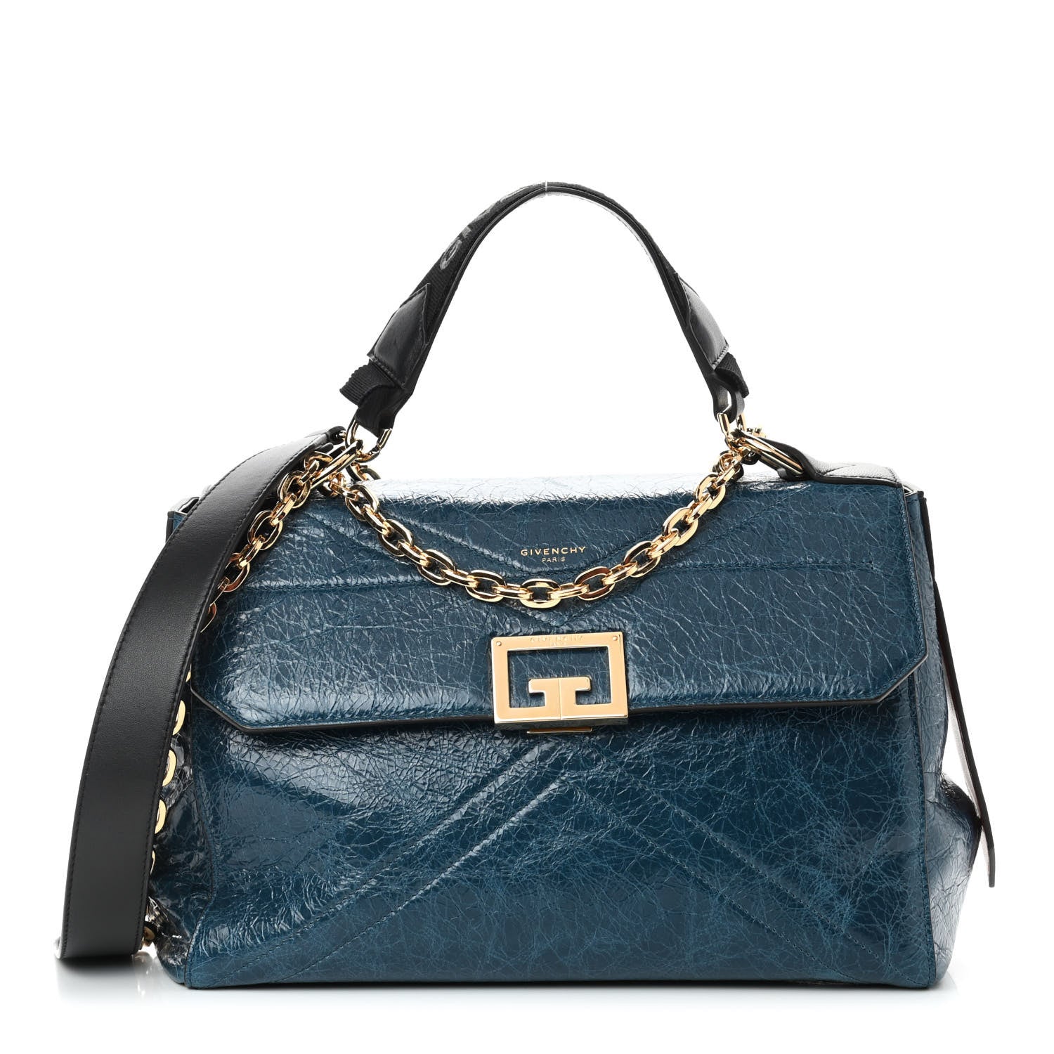 Givenchy Creased Patent Calfskin Medium ID Flap Oil Blue 1 of 7