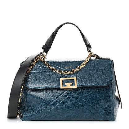 Givenchy Creased Patent Calfskin Medium ID Flap Oil Blue 1 of 7