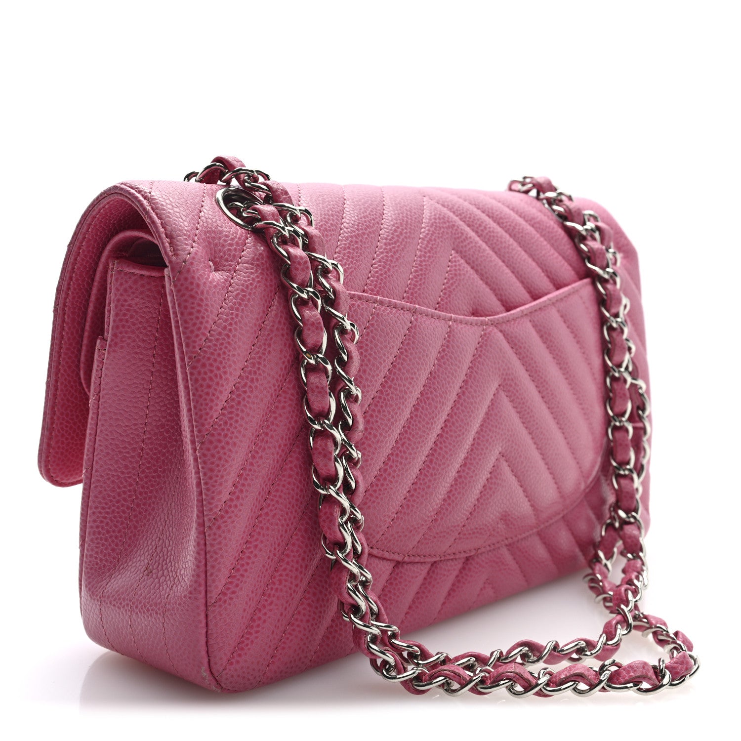 Chanel Caviar Chevron Quilted Medium Double Flap Pink 3 of 10
