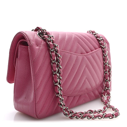 Chanel Caviar Chevron Quilted Medium Double Flap Pink 3 of 10