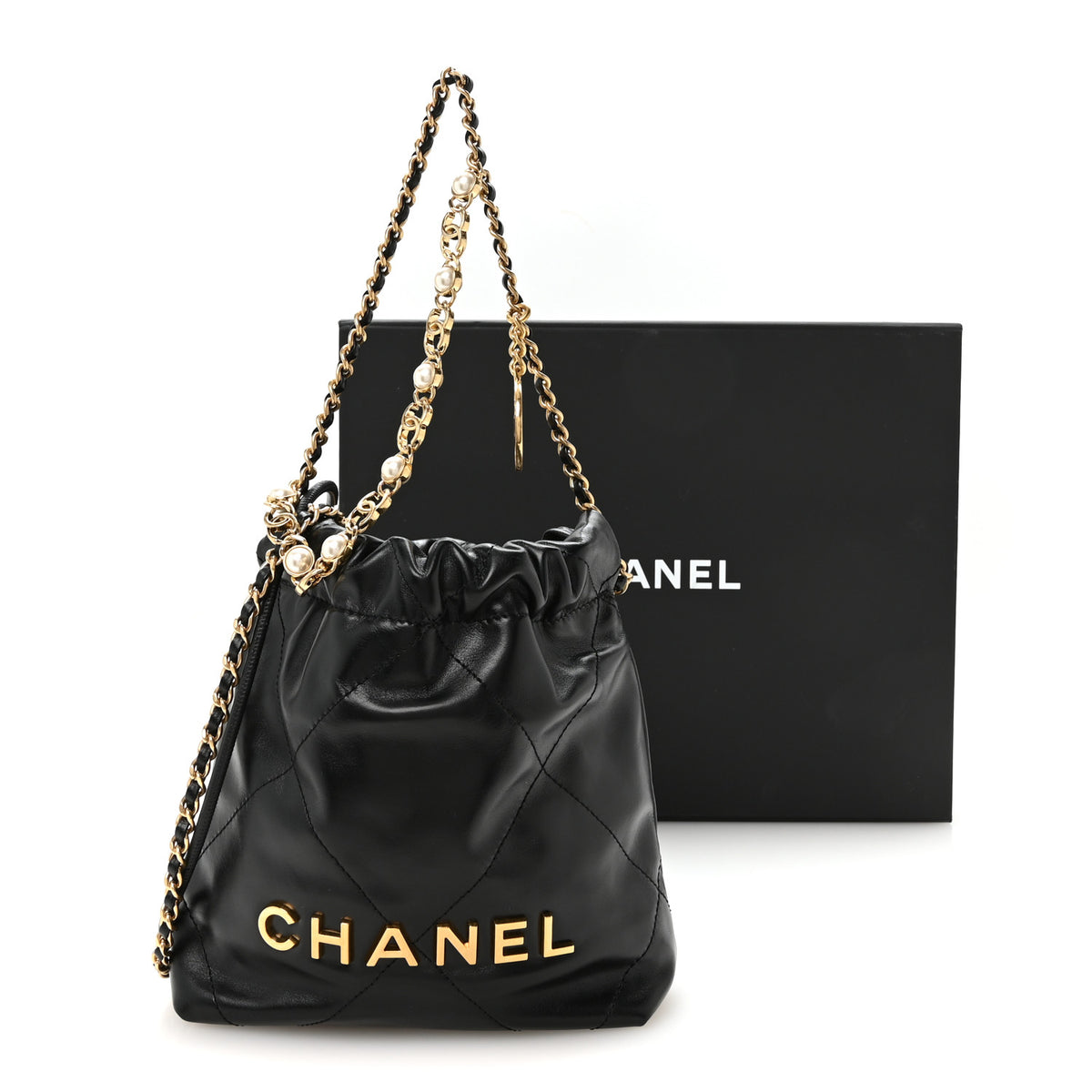 Chanel Shiny Calfskin Quilted Pearl CC Chain Mini Chanel 22 Black 10 of 10