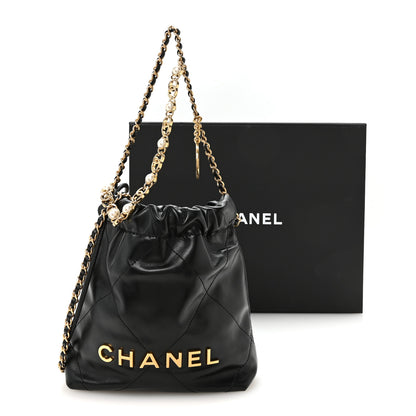 Chanel Shiny Calfskin Quilted Pearl CC Chain Mini Chanel 22 Black 10 of 10