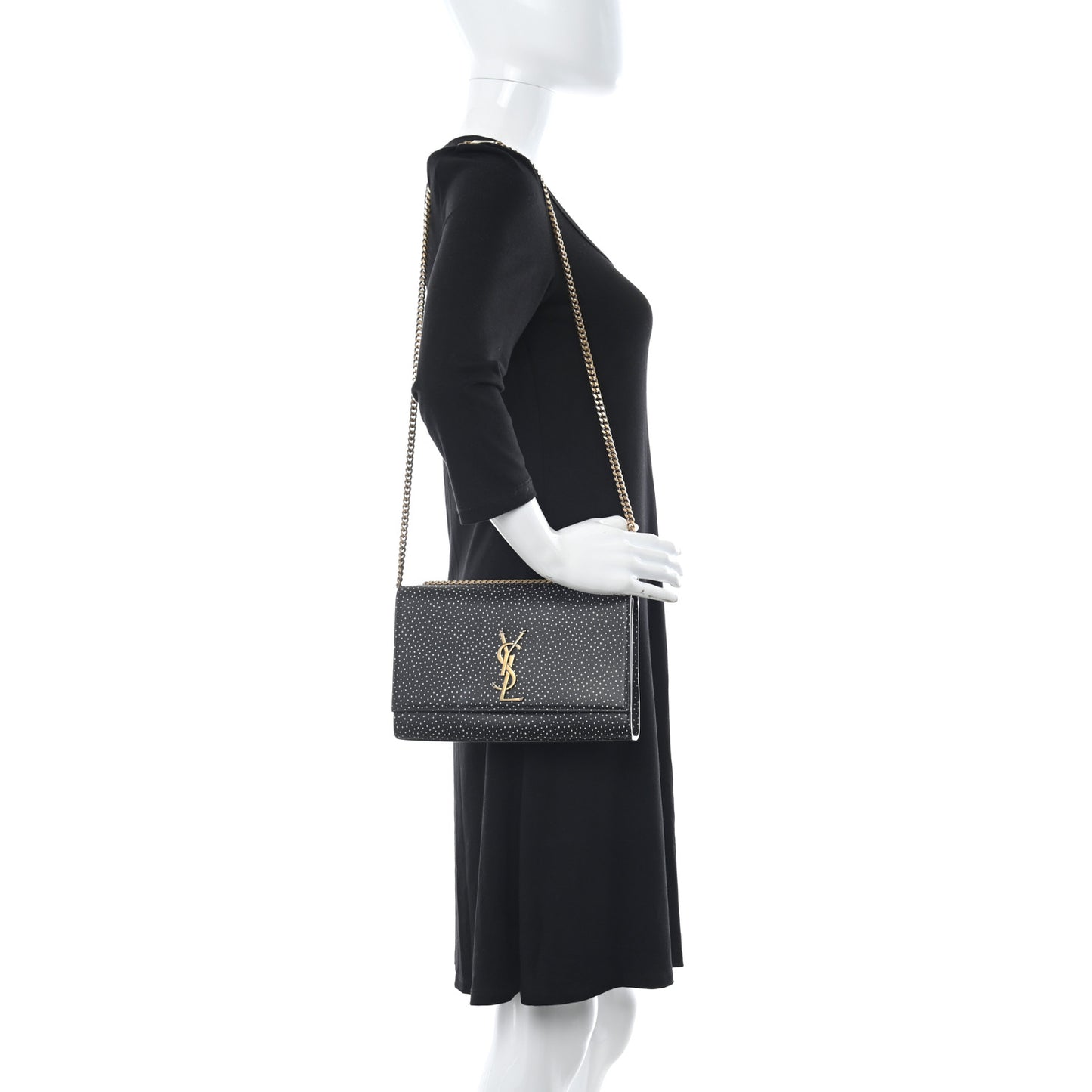 Calfskin Polka Dot Print Medium Monogram Kate Satchel Black
