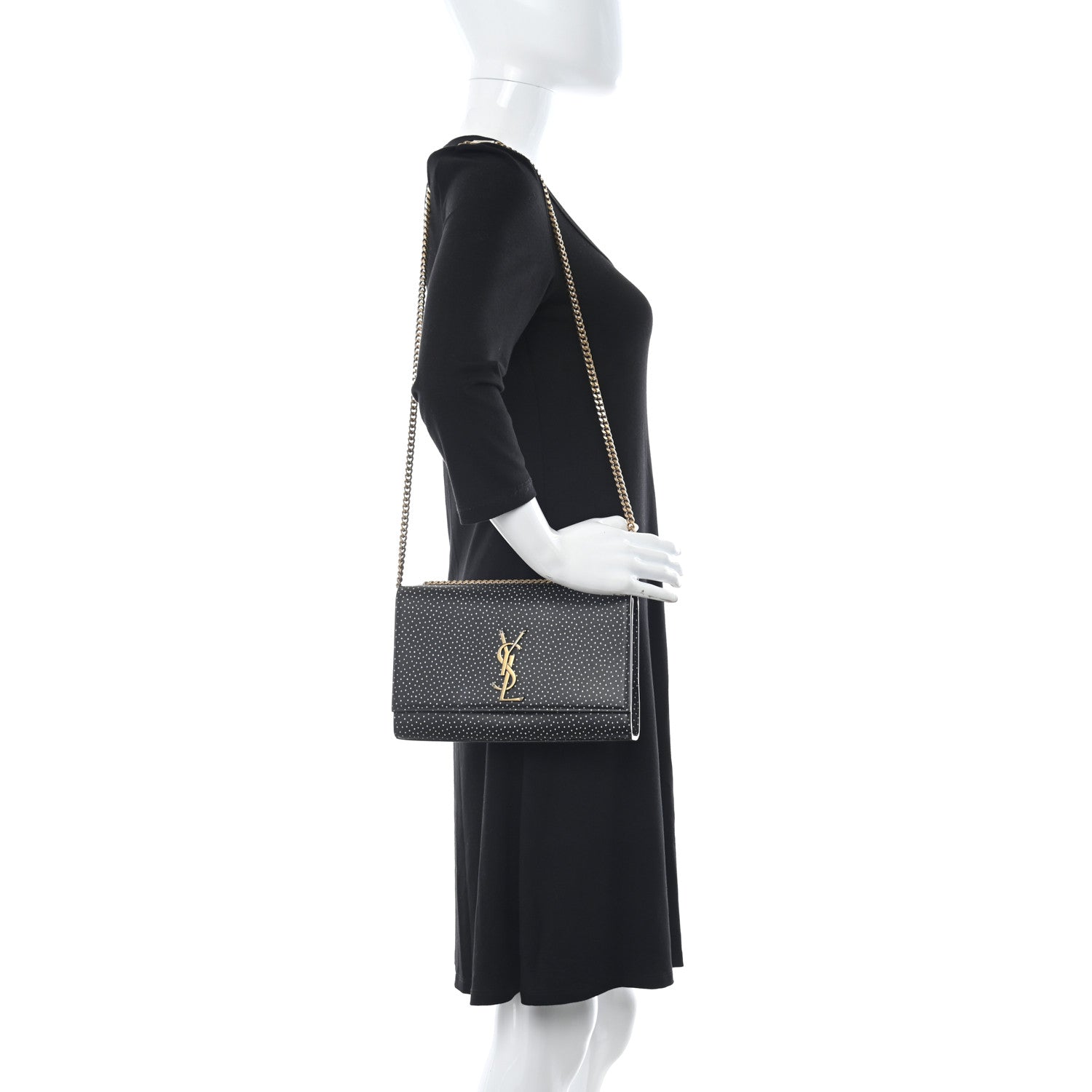 Saint Laurent Calfskin Polka Dot Print Medium Monogram Kate Satchel Black 2 of 10