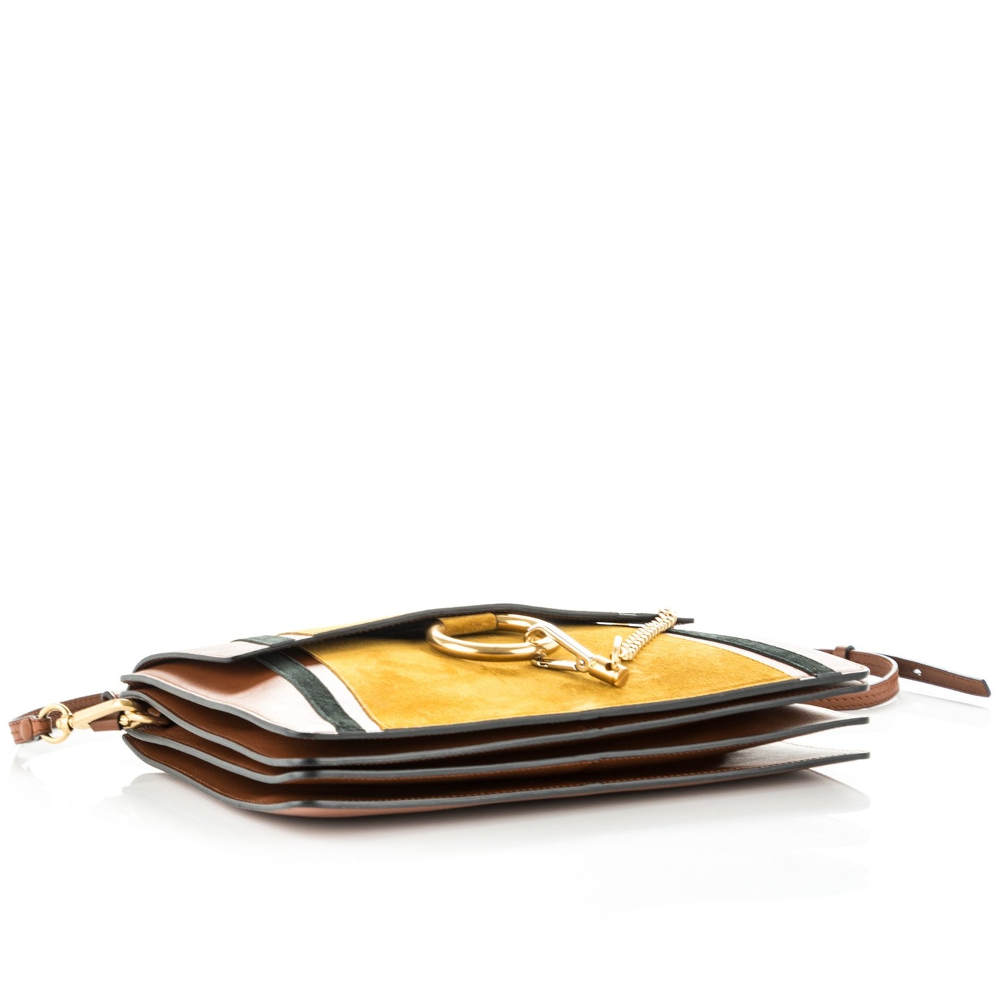 Calfskin Suede Patchwork Medium Faye Shoulder Bag Tobacco