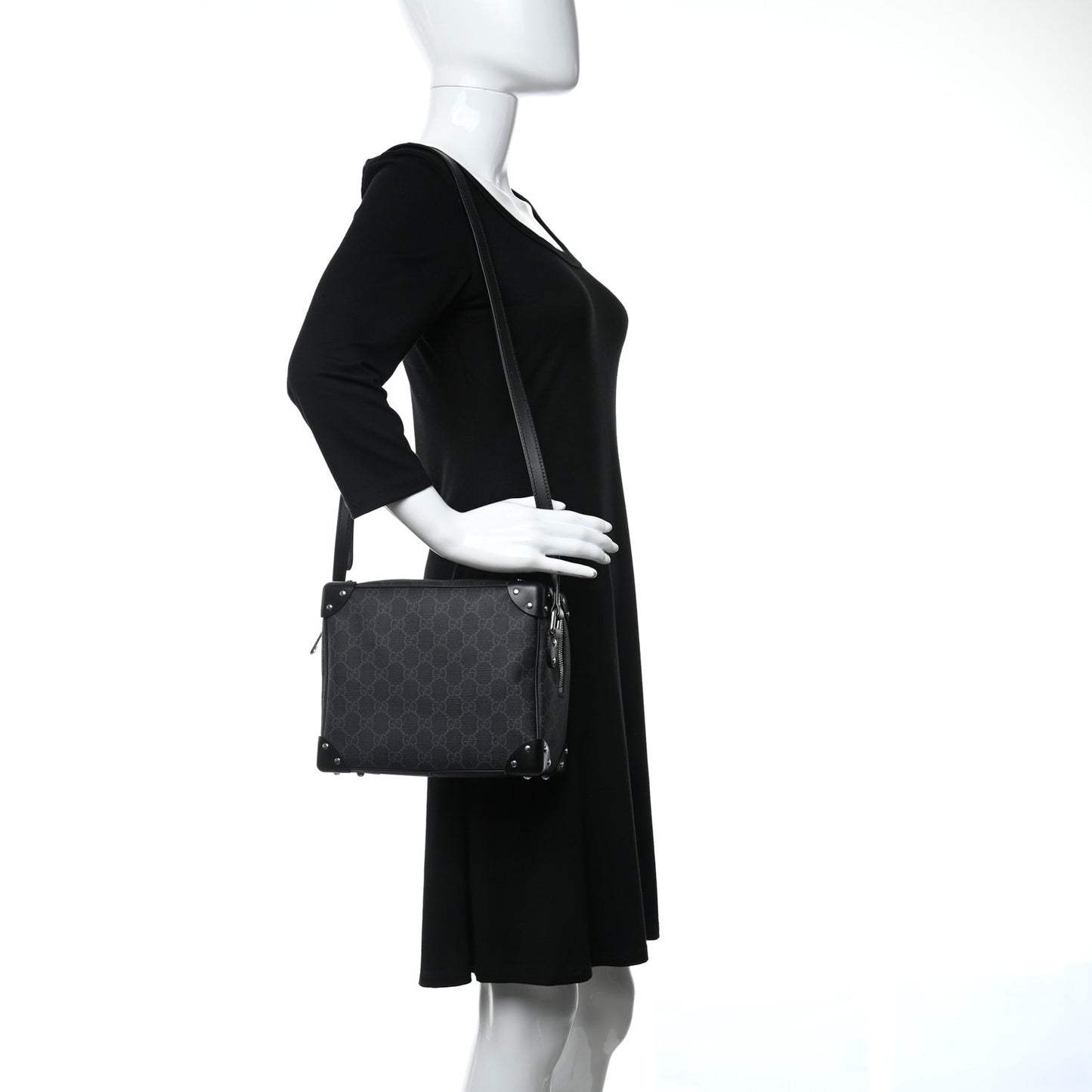 GG Supreme Monogram Selleria Calfskin Square Messenger Bag Black