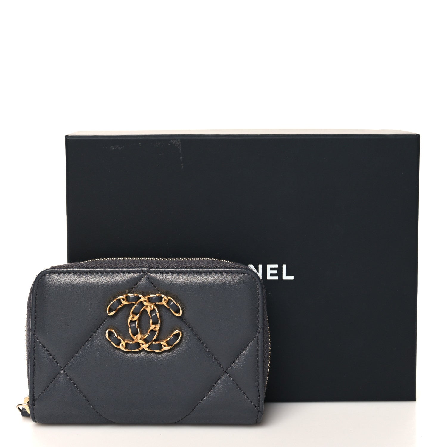 Chanel Lambskin Quilted Chanel 19 Zip Around Coin Purse Wallet Grey 8 of 8