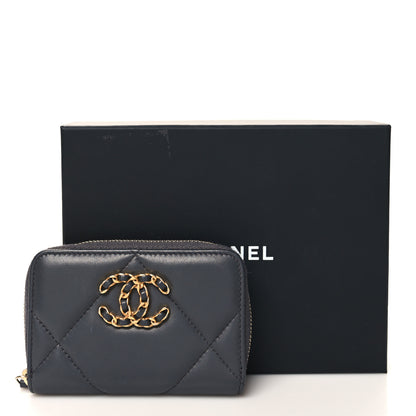 Chanel Lambskin Quilted Chanel 19 Zip Around Coin Purse Wallet Grey 8 of 8