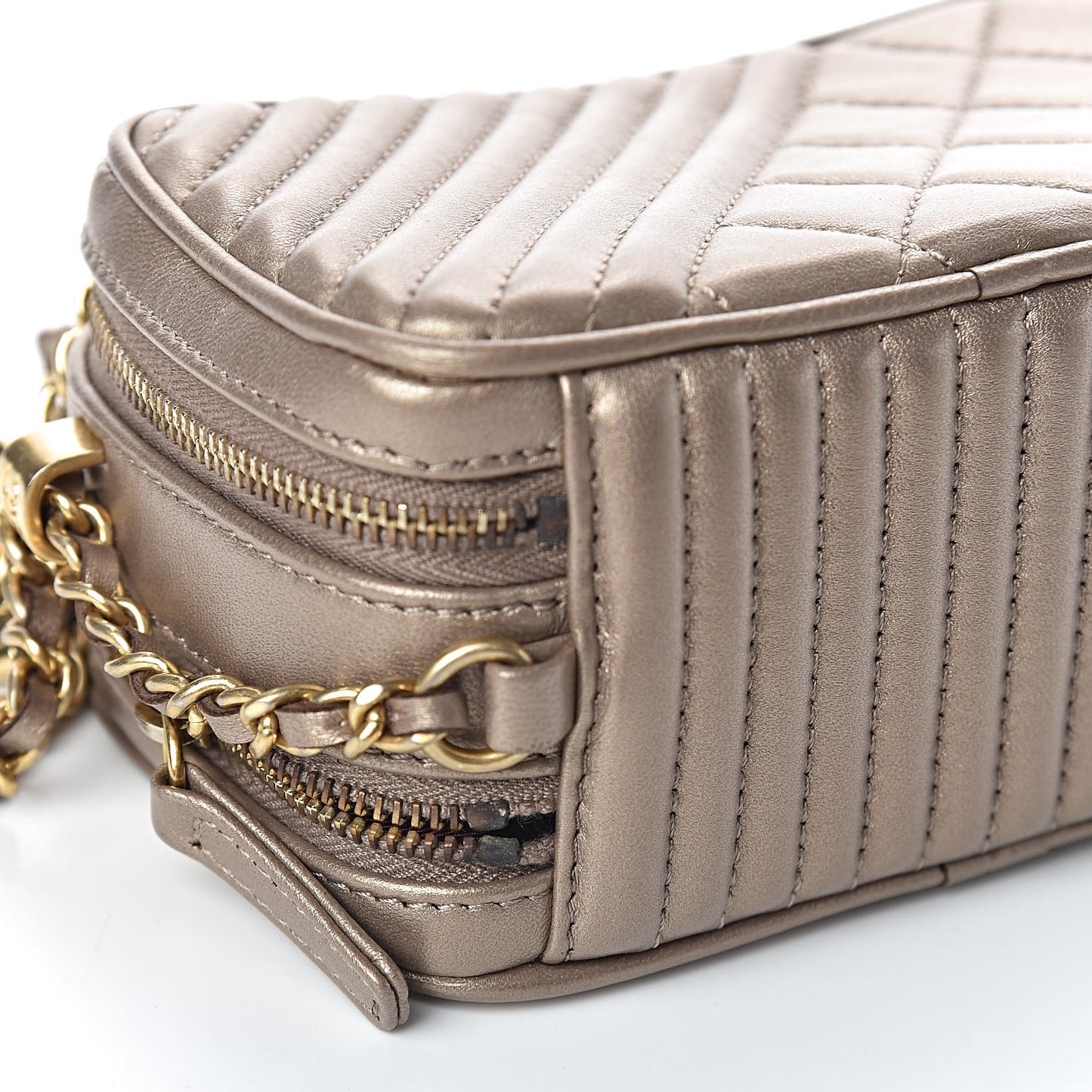Metallic Lambskin Mini Coco Boy Camera Case Dark Gold