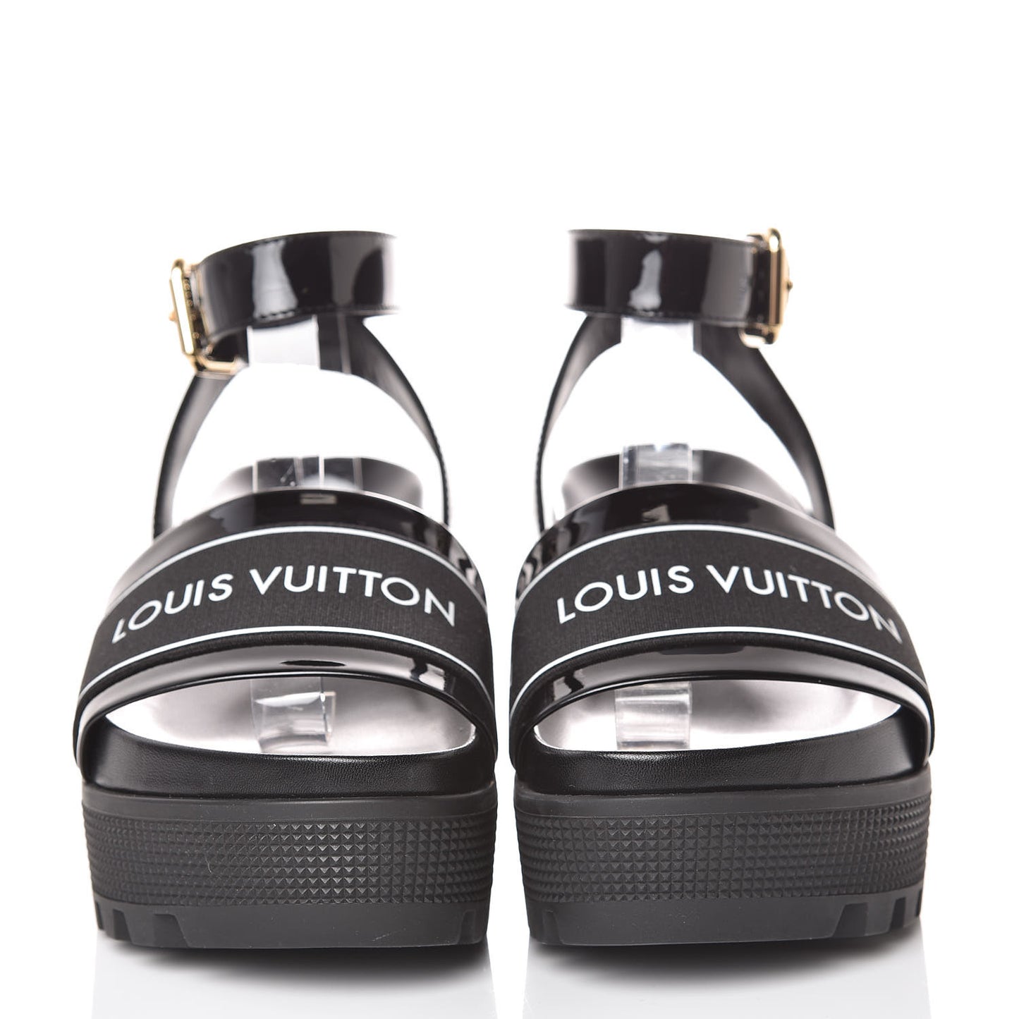 Patent Calfskin Laureate Platform Sandals 35 Black