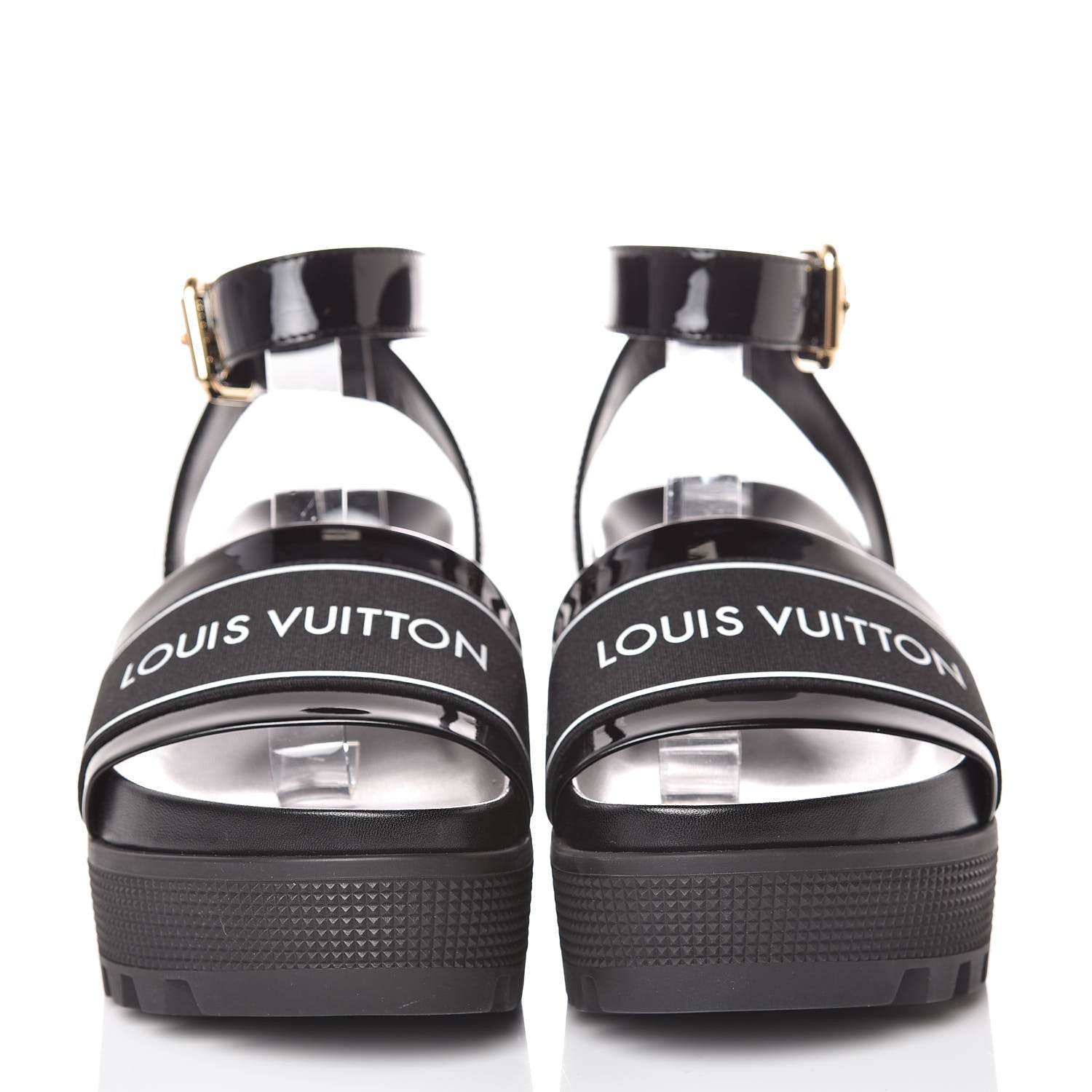 Louis Vuitton Patent Calfskin Laureate Platform Sandals 35 Black 2 of 9