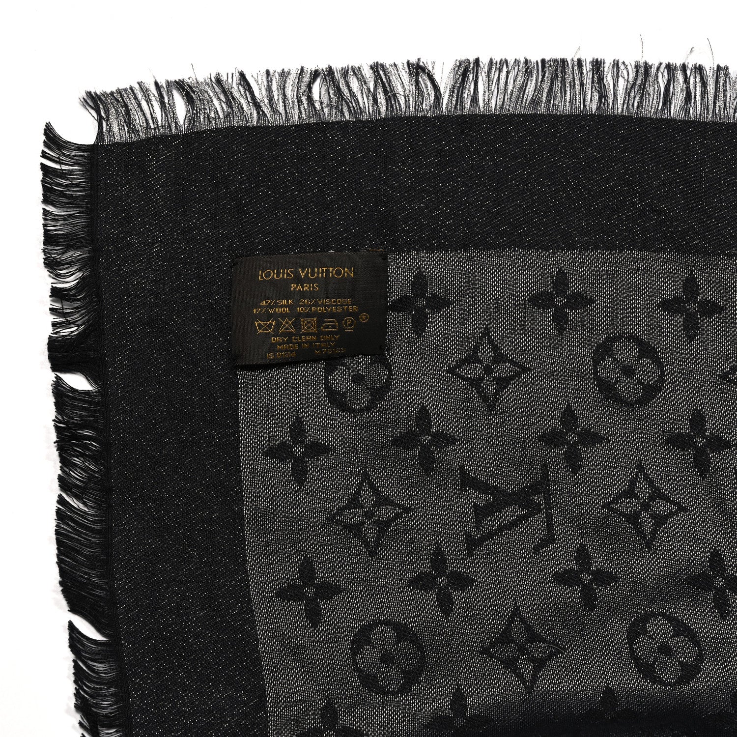 Louis Vuitton Silk Lurex Wool Monogram Shine Shawl Black 3 of 8