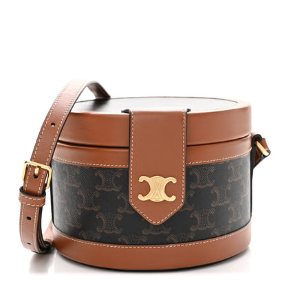 Celine Calfskin Triomphe Canvas Medium Tambour Bag Tan 1 of 14