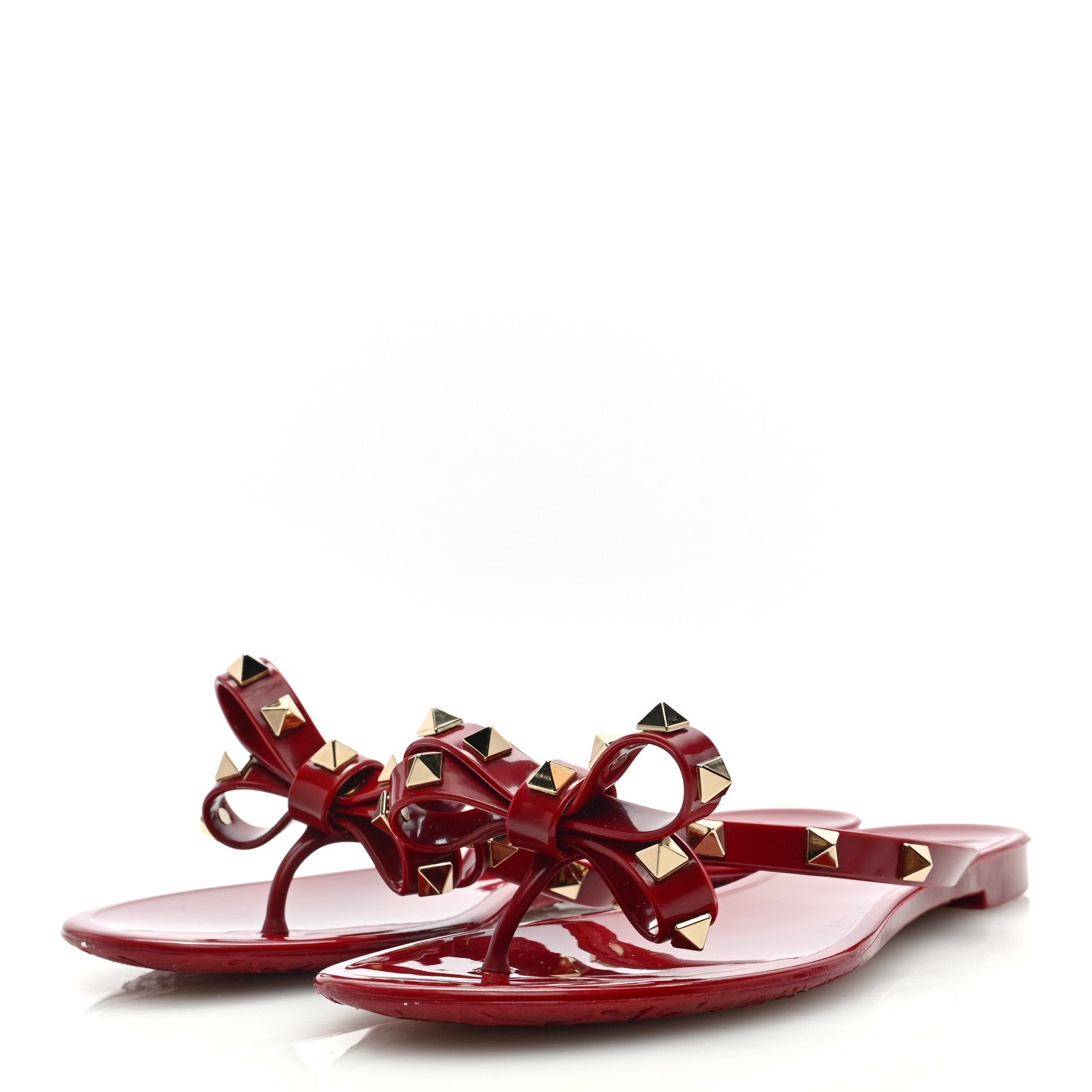 Valentino Garavani PVC Jelly Rockstud Bow Thong Sandals 37 Rubino 2 of 7