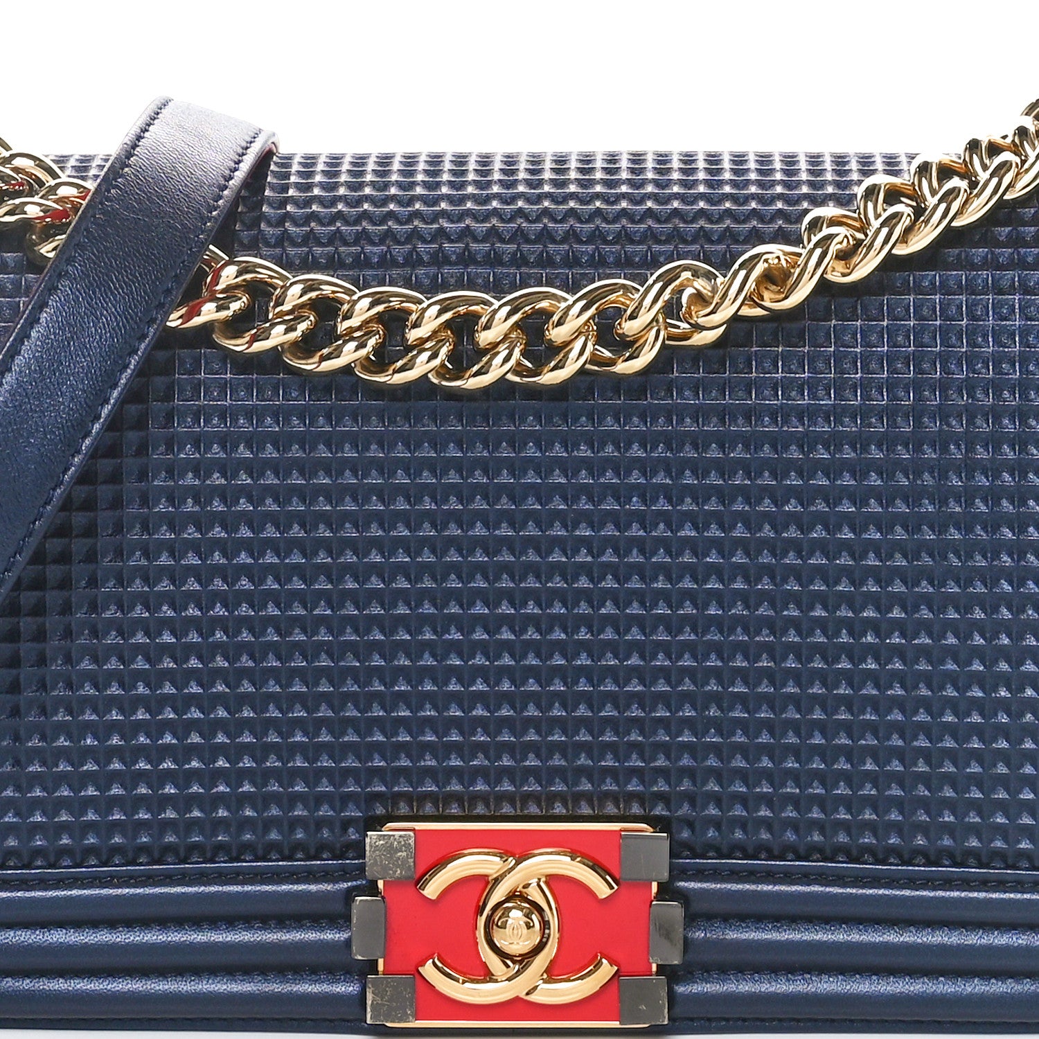 Chanel Lambskin Embossed Medium Boy Cube Flap Navy 8 of 10