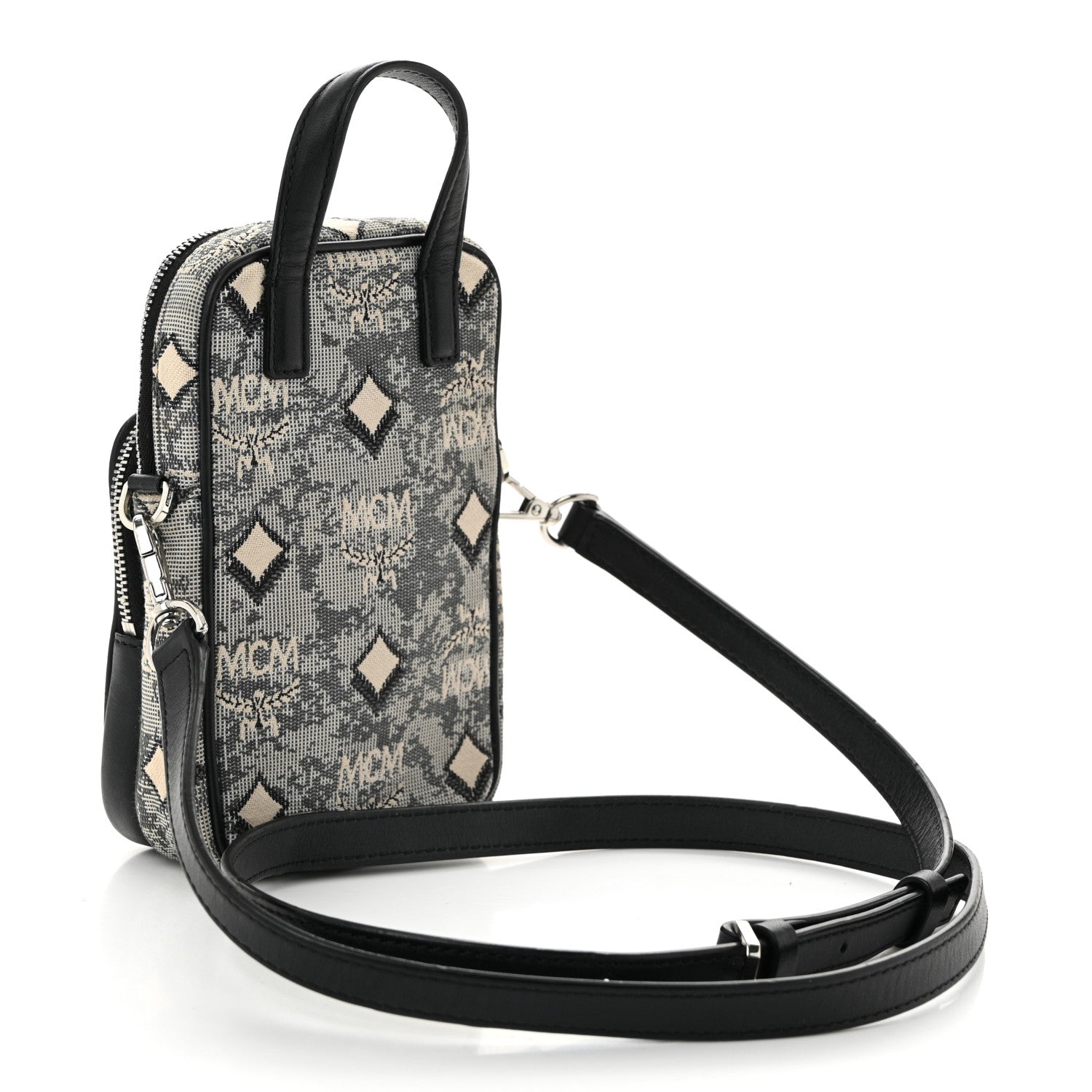 MCM Vintage Jacquard Monogram Crossbody Bag Grey 3 of 9