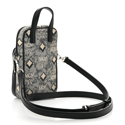 MCM Vintage Jacquard Monogram Crossbody Bag Grey 3 of 9