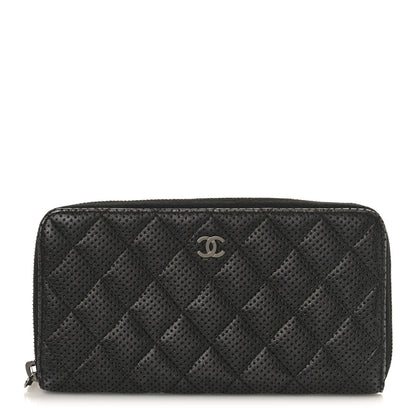 Chanel Perforated Lambskin Quilted Zip Around Wallet Black 1 of 9
