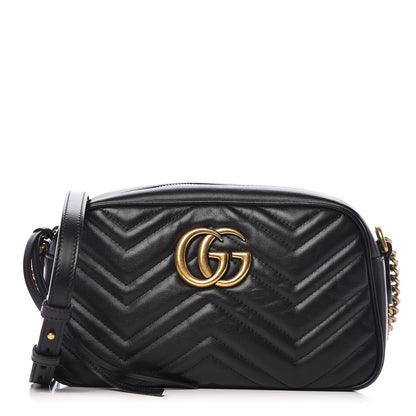 Gucci Calfskin Matelasse Small GG Marmont Chain Shoulder Bag Black 1 of 9