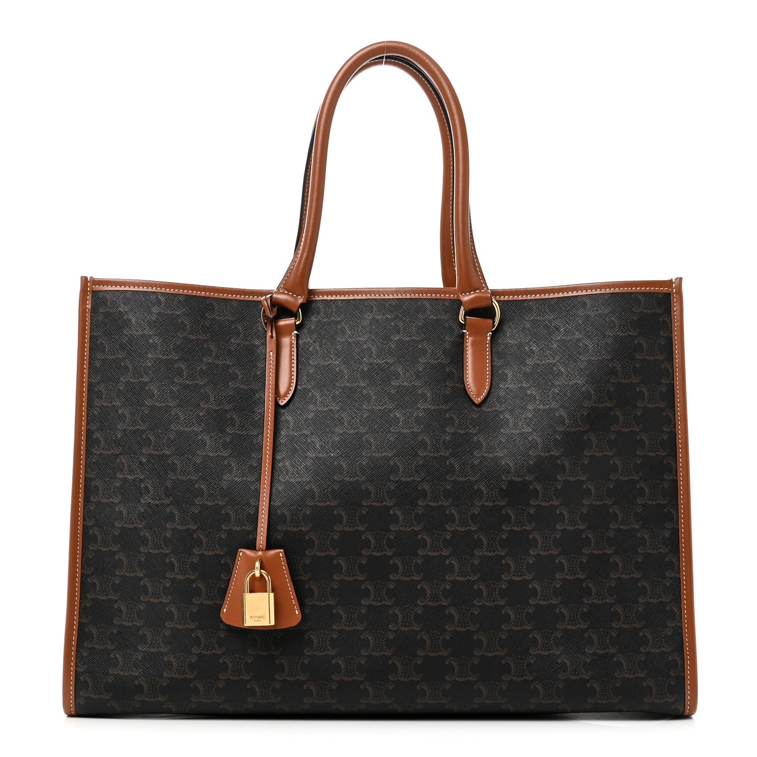Celine Triomphe Canvas Calfskin Horizontal Cabas Tan 1 of 9