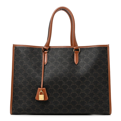 Celine Triomphe Canvas Calfskin Horizontal Cabas Tan 1 of 9