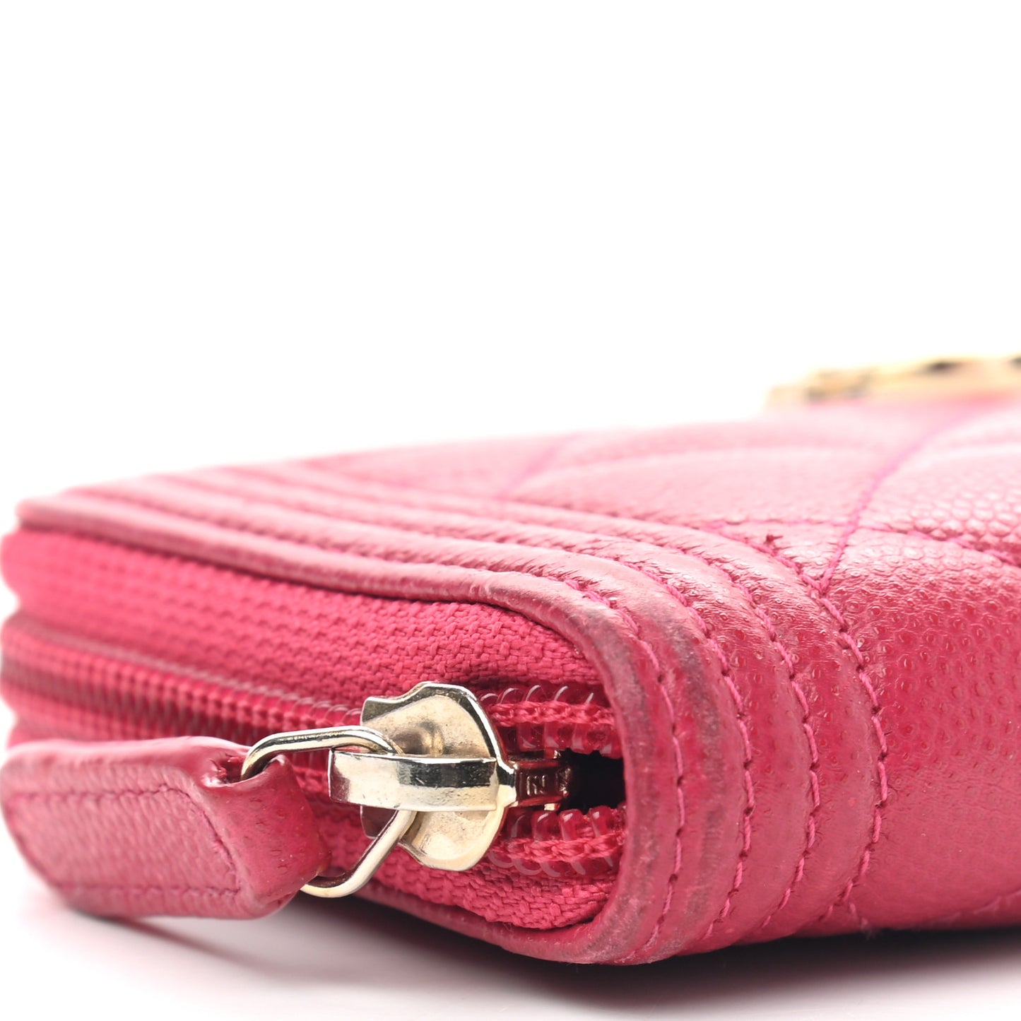 Caviar Quilted Boy Small Zip Around Wallet Pink