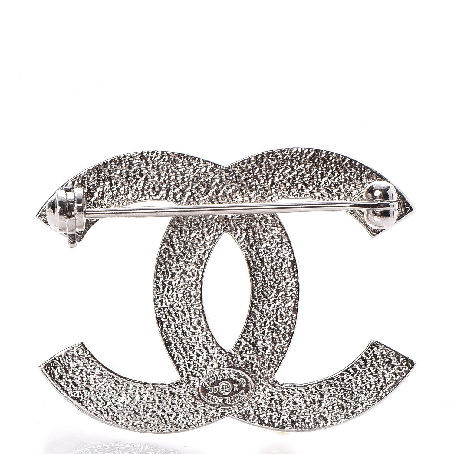 Chanel Pearl Crystal CC Mini Brooch Silver 3 of 4