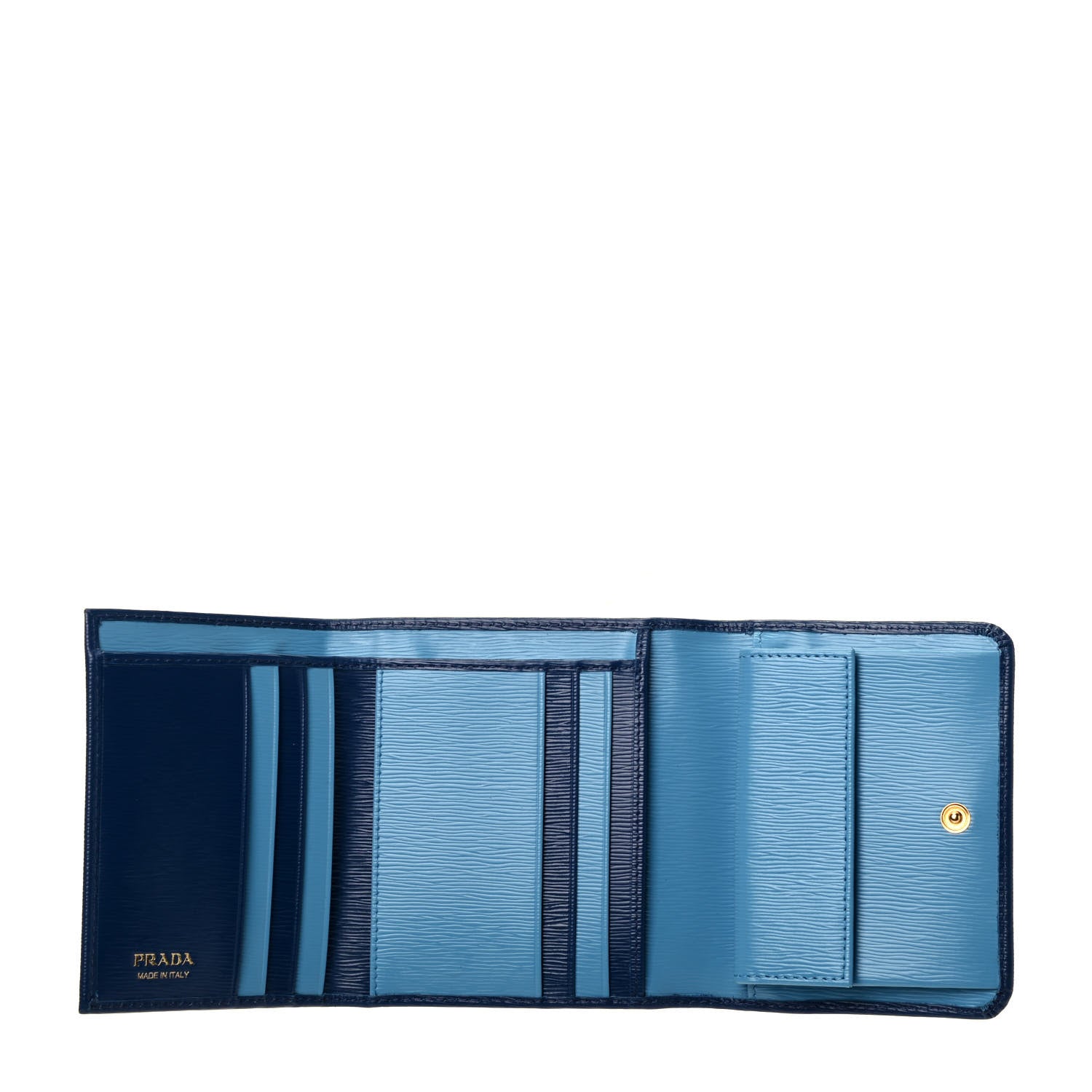 Prada Vitello Move Bi-Color Tri-Fold Compact Wallet Bluette Astrale 5 of 6