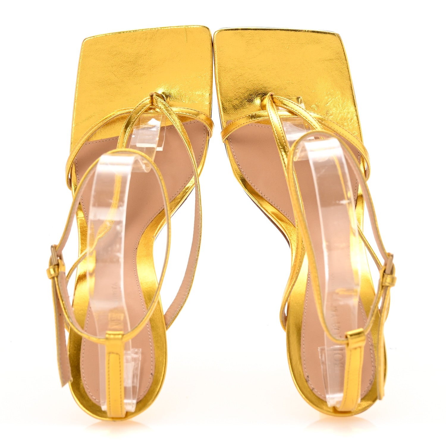 Bottega Veneta Laminated Calfskin Stretch Multi Strap 90mm Sandals 41 Gold 2 of 9