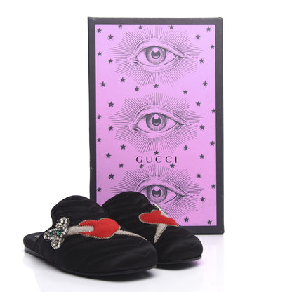 Gucci Satin Embroidered Heart and Dagger Slippers 35.5 Black 10 of 10