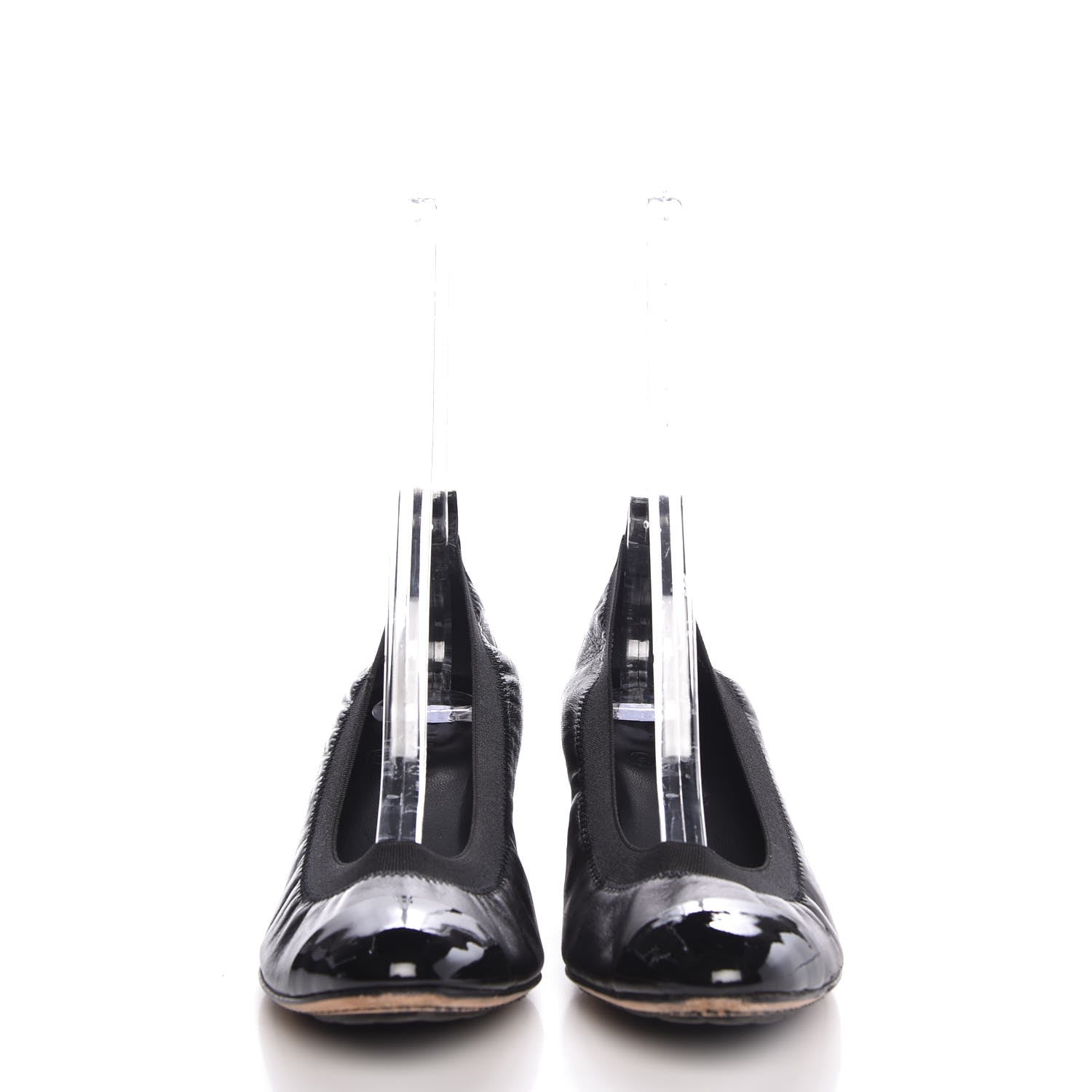 Chanel Lambskin Patent CC Elastic Stretch Pumps 38.5 Black 2 of 12