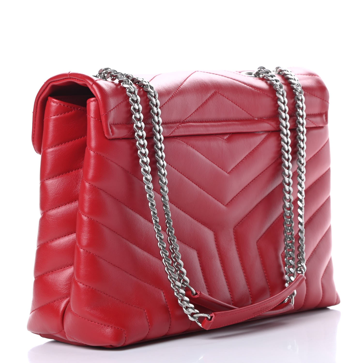Saint Laurent Calfskin Y Quilted Monogram Medium Loulou Chain Satchel Red 4 of 15